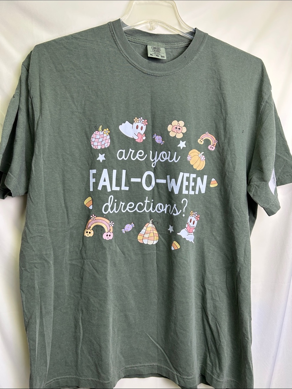 'Are You Fall-O-Ween Directions?' Short Sleeve Tee Olive Green